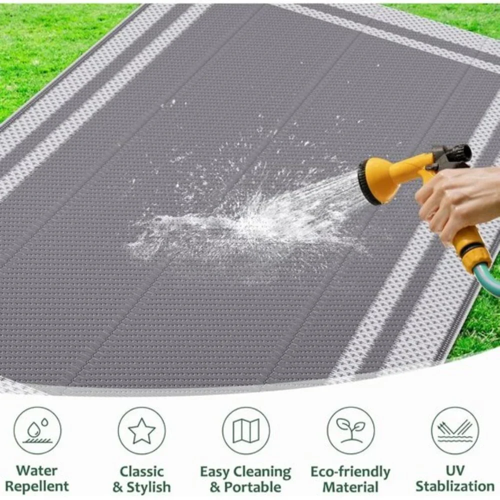 New 5'x8' Reversible Outdoor Rug for Home or Patio with Waterproof, White & Gray